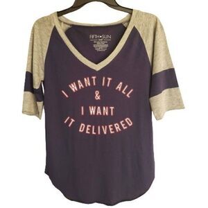 Women's I Want It All & I Want It Delivered Graphic Soft V-neck T-Shirt Clearanc